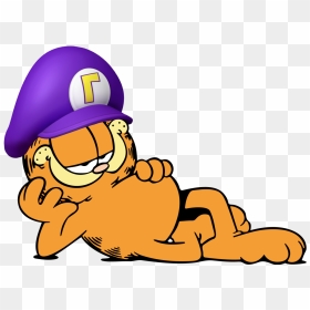 Waluigi’s Hat On Garfield - Garfield On Back, HD Png Download - waluigi hat png
