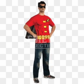 Adult Robin Cape T-shirt With Mask - Robin T Shirt Costume, HD Png Download - robin mask png