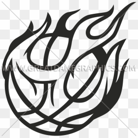 Clip Art Black And White On Fire Production Ready Artwork - Drawings Of A Basketball On Flames, HD Png Download - fire drawing png