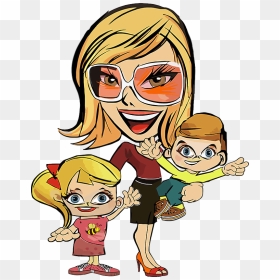 Mom And Kids Clipart - Mom With Kids Caricature, HD Png Download - kids clipart png