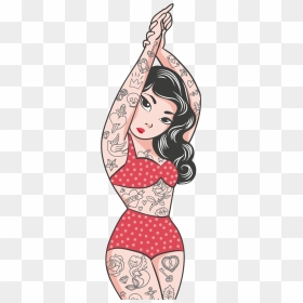 Pinup Girl With Tattoos Wall Sticker - Tattooed Pin Up Girl Drawings, HD Png Download - pinup girl png