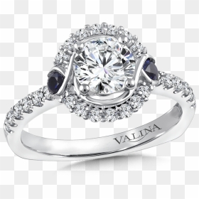 Valina Diamond And Blue Sapphire Halo Engagement Ring - Engagement Ring, HD Png Download - halo ring png