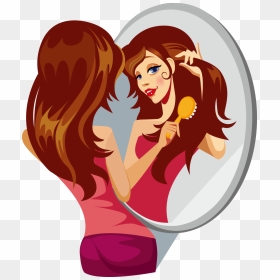 Girl Fixing Her Hair Clipart - Cartoon Woman Brushing Hair, HD Png Download - hair clipart png
