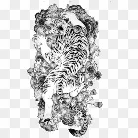 Tattoo Chinese Dragon Tiger China White Clipart - Japanese Design Tiger Tattoo, HD Png Download - tiger silhouette png