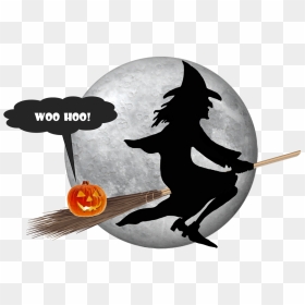 Picture - Transparent Witch On A Broomstick, HD Png Download - halloween moon png