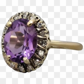Vintage 9k Gold Natural Amethyst Diamond Ring - Amethyst, HD Png Download - halo ring png