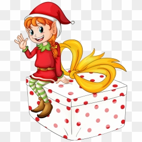 Christmas Girl Elf Clipart Image Library Download 19 - Girl Elf Clip Art Sitting, HD Png Download - elf clipart png
