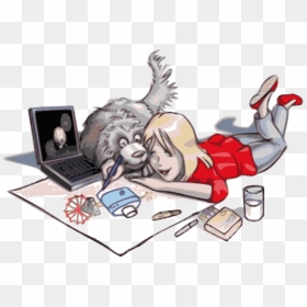 Girl Drawing With A Dog - Clipart A Girl Drawing, HD Png Download - girl drawing png