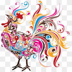 Graphic Design,line,art - Colorful Rooster Art, HD Png Download - chicken silhouette png