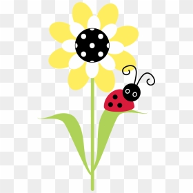 Sunflower Clipart Ladybug - Ladybug And Flower Clipart, HD Png Download - ladybug clipart png