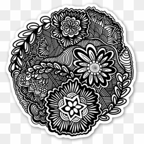 B&w Flower Doodle Sticker - Circle, HD Png Download - flower doodle png