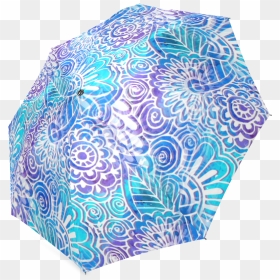 Boho Flower Doodle On Blue Watercolor Foldable Umbrella - Blue, HD Png Download - flower doodle png