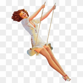 Transparent Vintage Woman Png - Vintage Woman On Swing, Png Download - pinup png