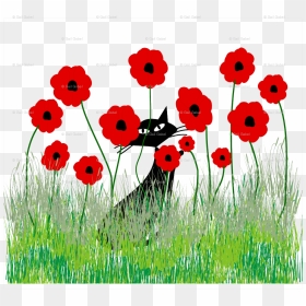 Cat Poppies , Png Download - Black Cat With Poppies, Transparent Png - poppies png