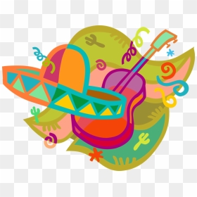 Vector Illustration Of Mexican Sombrero Hat With Acoustic - Cinco De Mayo Fiesta Transparent Background, HD Png Download - mexican sombrero png