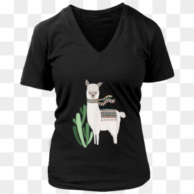 Cute Llama With Scarf & Cactus Llama Lover Gift & T-shirt - T-shirt, HD Png Download - cute cactus png