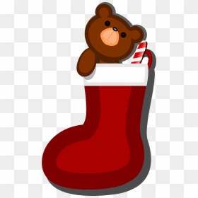 Teddy Bear Stocking Clipart - Meia De Natal Com Ursinho Png, Transparent Png - christmas stocking png