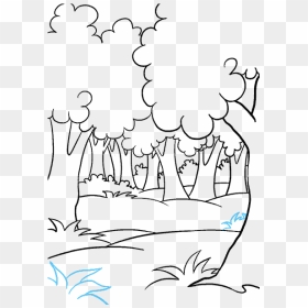 Volcanoes Drawing Hand Drawn - Easy Drawings Of A Forest, HD Png Download - hand drawn line png
