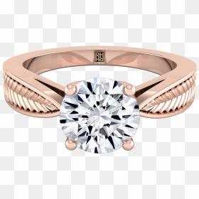 Classic 4 Prong Diamond Engagement Ring With Leaf Texture - Round Diamond Cut Ring, HD Png Download - leaf texture png