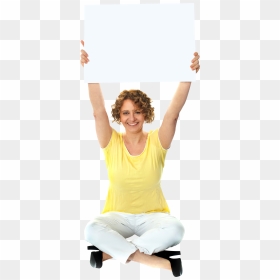 Girl Holding Banner - Woman Holding Sign Transparent Background, HD Png Download - female sign png