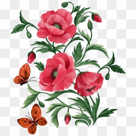 Flower Butterfly Clip Art, HD Png Download - poppies png