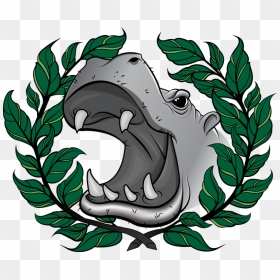 Color-ink Screaming Hippo Head In Laurel Frame Tattoo - Hippopotamus Drawing Tattoo, HD Png Download - color tattoo png