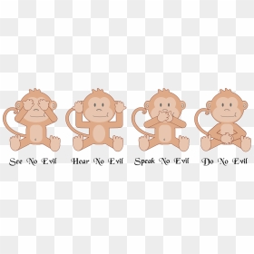 Monkeys Clipart Number - 4 Wise Monkeys Cartoon, HD Png Download - cute monkey png