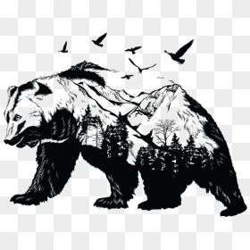 Brown Bear Black And White Polar Bear Tattoo Drawing - Black And White Bear Drawing, HD Png Download - brown bear png