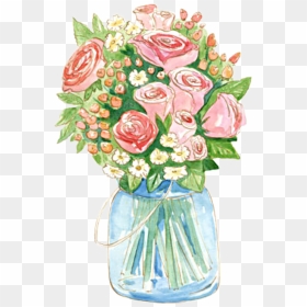 #watercolor #roses #flowers #floral #bouquet #arrangement - Watercolor Flowers In A Jar, HD Png Download - flowers in vase png
