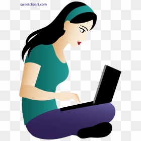 Cartoon Lady Typing Png - Cartoon Girl With Brown Hair, Transparent Png - typing png