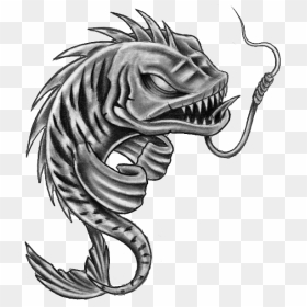 Fish Skeleton Pisces Tattoos Stencil Photo - Fish And Hook Tattoo, HD Png Download - fish skeleton png