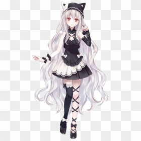 Black And White Haired Anime Girl - Anime Girl With Curly Hair, HD Png Download - white girl png