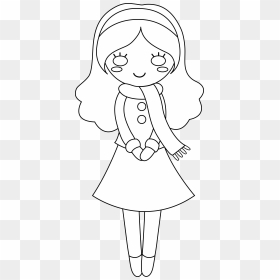 White Girl Scarf Clipart Transparent Stock Cute Girl - Outline Cute Clipart Black And White, HD Png Download - white girl png