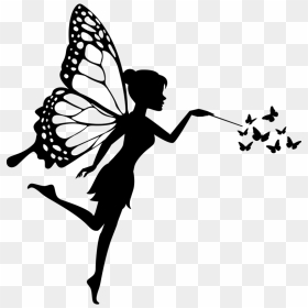 Fairy And Butterflies Wall Sticker - Silhouette Fairy On Moon, HD Png Download - fairy wand png