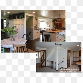 Staircase And Kitchen Farmhouse Style Renovation - Interior Design, HD Png Download - farmhouse png