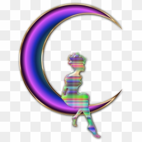 Chromatic Fairy Sitting On Crescent Moon Enhanced No - Portable Network Graphics, HD Png Download - drop shadow png