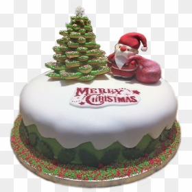 Christmas Cake With Santa & Christmas Tree - Christmas Cake With Santa Claus, HD Png Download - christmas cake png