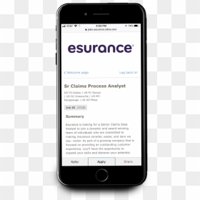 Candidate On Mobile Phone Applying To A Job On Esurance - Smartphone, HD Png Download - esurance logo png