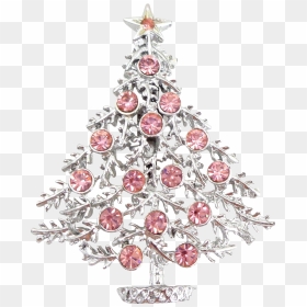 Vintage Pink Rhinestone Christmas Tree Signed - Transparent Pink Christmas Tree, HD Png Download - vintage christmas png