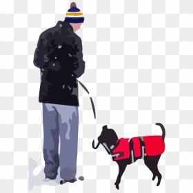 Man Walking His Dog In The Snow - Companion Dog, HD Png Download - snow vector png