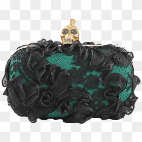 Alexander Mcqueen Green/black Lace And Ribbon Skull - Handbag, HD Png Download - black lace ribbon png
