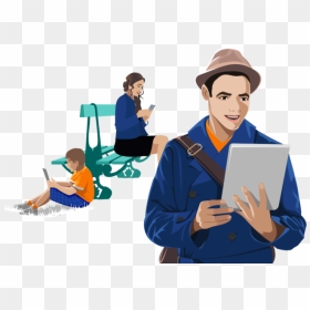 Several People Reading At Tablet - Reading In Tablet Png, Transparent Png - people reading png