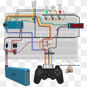 Topside Circuit Breadboard Layout - Ps2 With Arduino Nano, HD Png Download - ps2 controller png