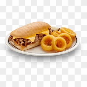 Com/menus/main Menu/sandwiches/ Cheese Steak Stacker - Philly Cheese Steak Sandwich And Onion Rings, HD Png Download - philly cheese steak png