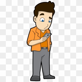 Cartoon Man Reading A Sad Message On His Phone - Man Using Phone Cartoon, HD Png Download - man clipart png