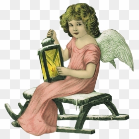 Christmas Angel With Lantern - Sitting, HD Png Download - christmas angel png