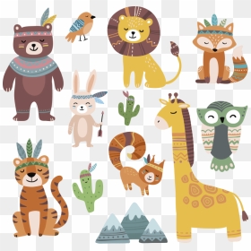 Vinilo Infantil De Dibujo De Animales Tribales - Woodland Babies Clipart Tribal Animals, HD Png Download - tribales png
