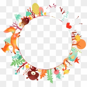 Fox Bear Forest Autumn Fall Leaves Flowers Wreath Frame - Watercolor Animals Png, Transparent Png - fall frame png