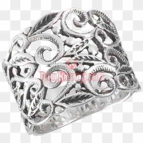Sterling Silver Scrollwork Leaf Band - Victorian Filigree Ring, HD Png Download - scrollwork png