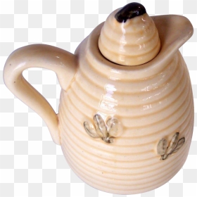Vintage Honey Pot Beehive Pattern With Bees Glazed - Teapot, HD Png Download - honey pot png